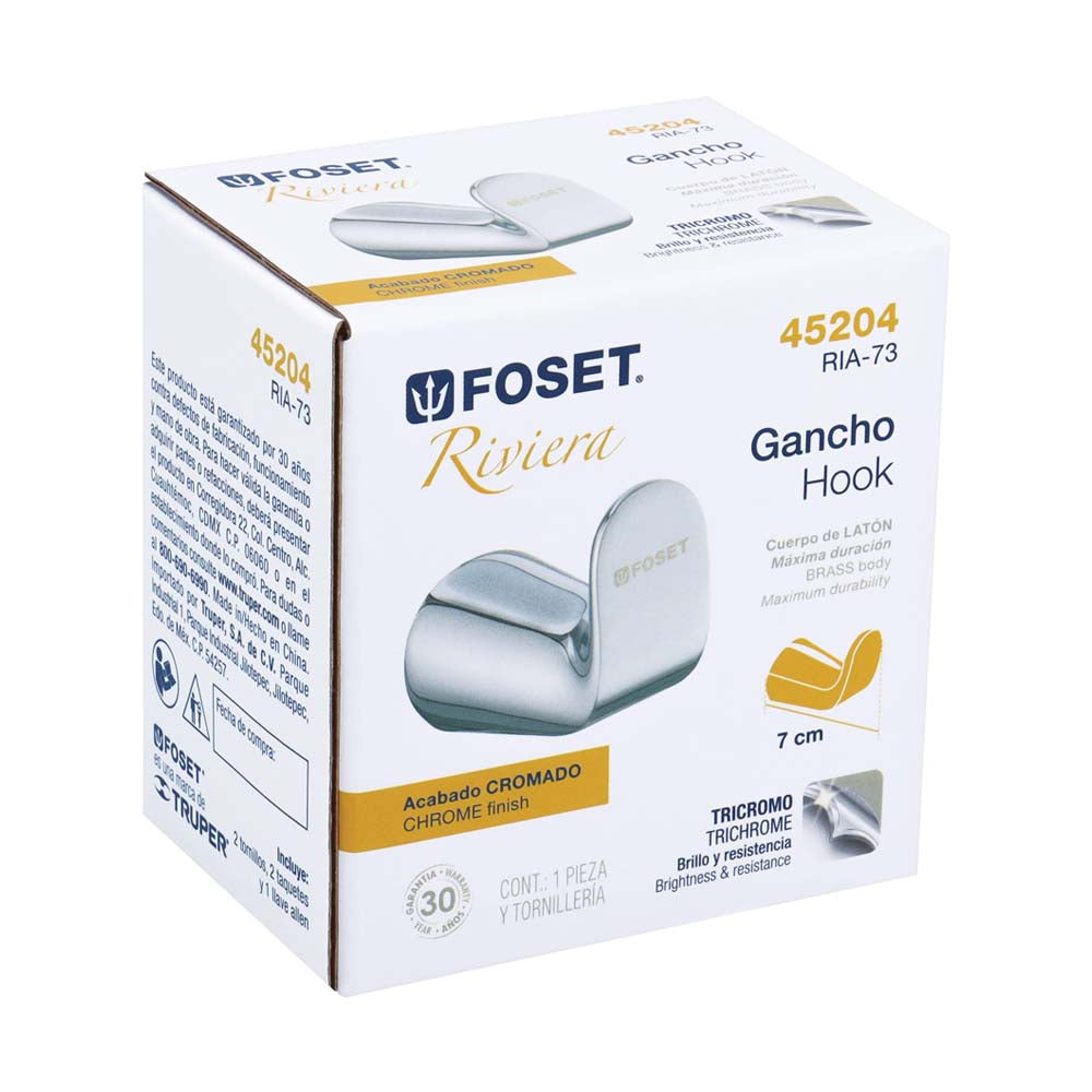 GANCHO SENCILLO PARA TOALLA LINEA FOSET RIVIERA