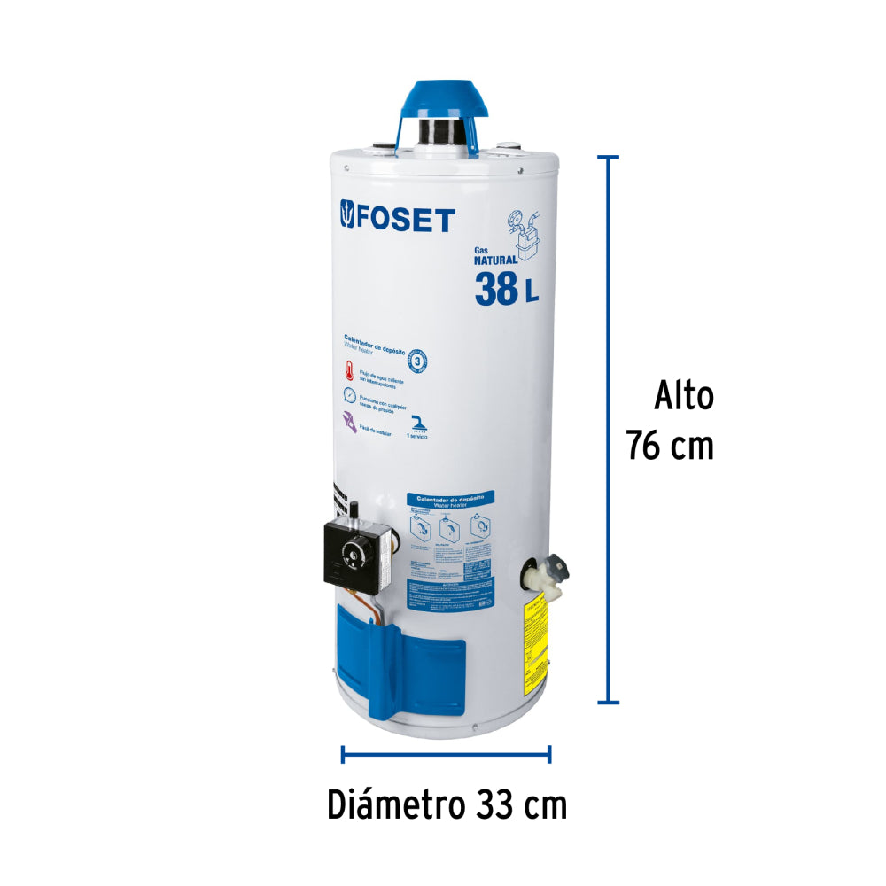 CALENTADOR DE DEPOSITO 38L 1 SERVICIO GAS NATURAL CALE-38D-N MCA FOSET