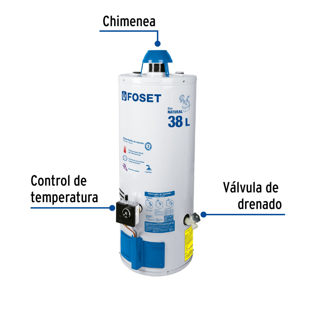 CALENTADOR DE DEPOSITO 38L 1 SERVICIO GAS NATURAL CALE-38D-N MCA FOSET