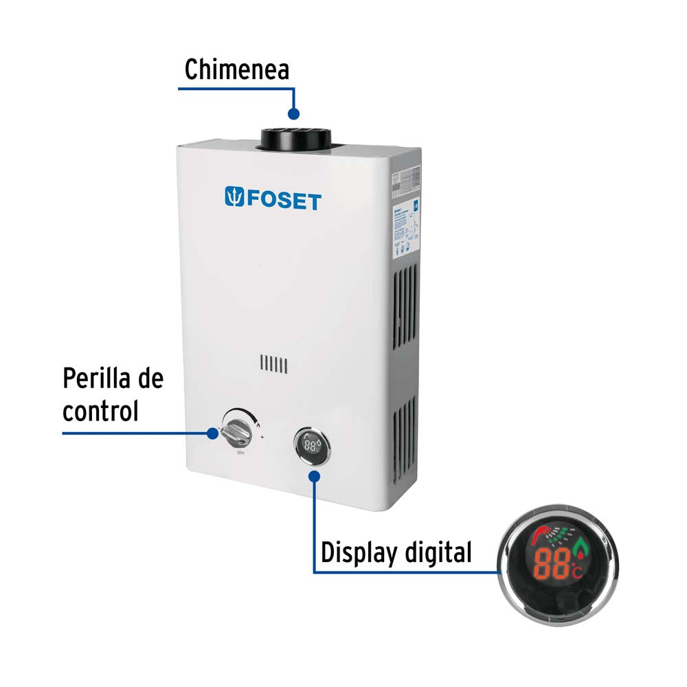 CALENTADOR DE PASO INSTANTANEO 6L/MIN. 1 SERVICIO GAS L.P. CALE-6I 45271 TRUPER