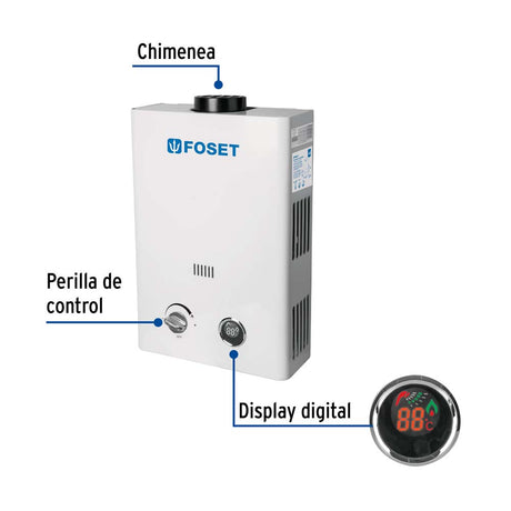 CALENTADOR DE PASO INSTANTANEO 6L/MIN. 1 SERVICIO GAS L.P. CALE-6I 45271 TRUPER