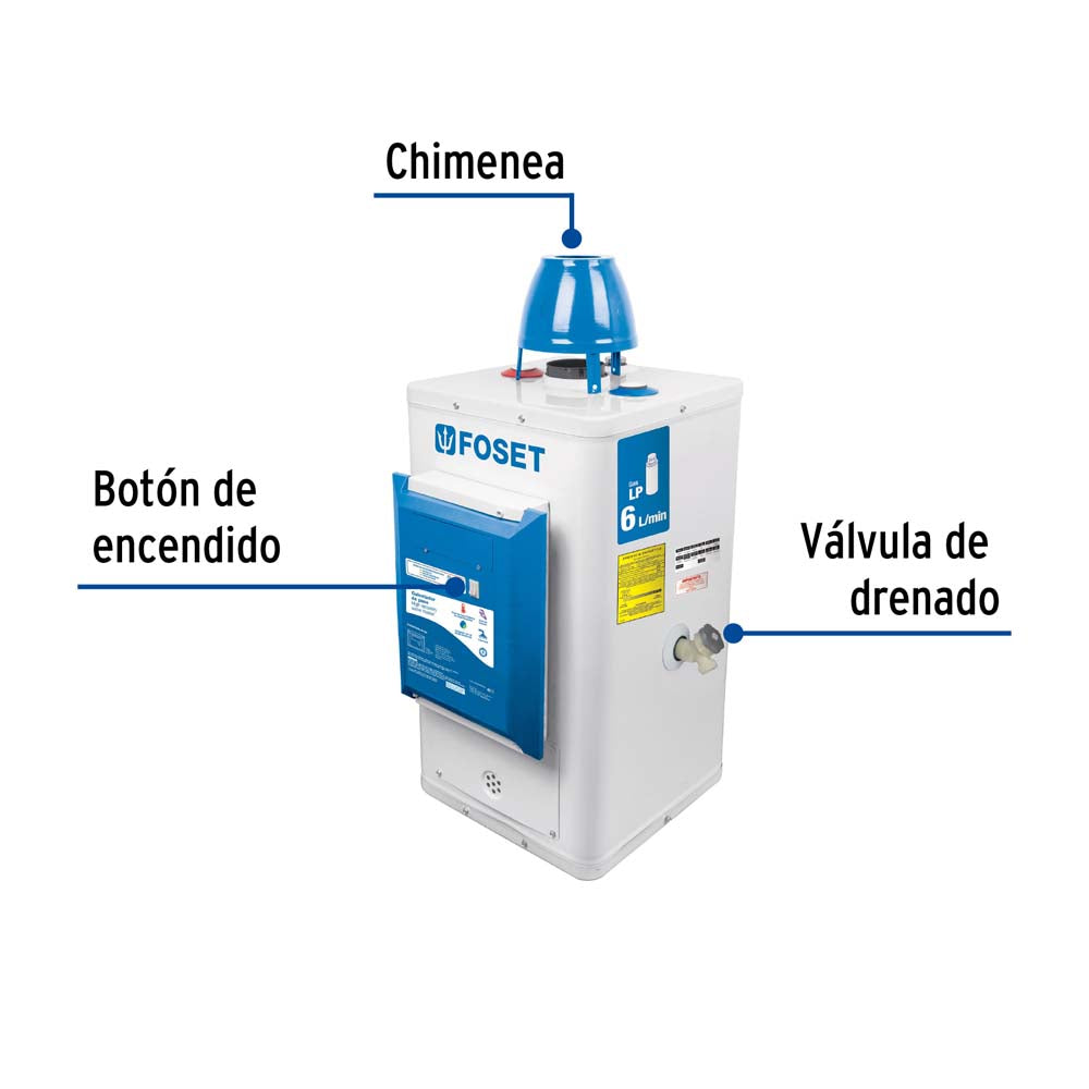 CALENTADOR DE PASO 6L GAS LP 1 SERV ENCENDIDO ELECTRICO MCA FOSET