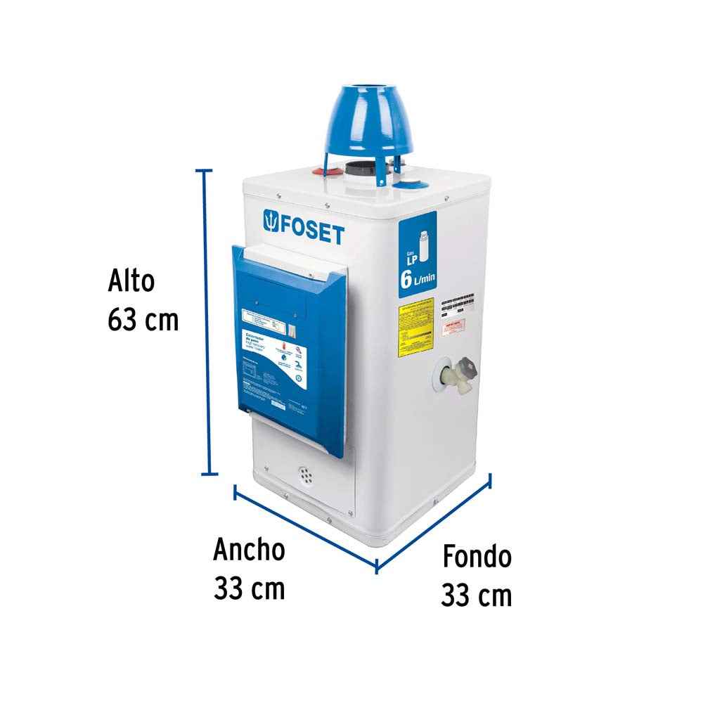 CALENTADOR DE PASO 6L GAS LP 1 SERV ENCENDIDO ELECTRICO MCA FOSET