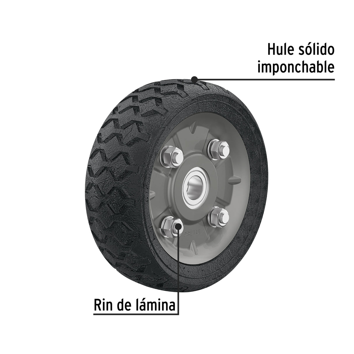 RUEDA DE HULE SOLIDO 6" PARA DIABLO DOBLE BALERO PRETUL