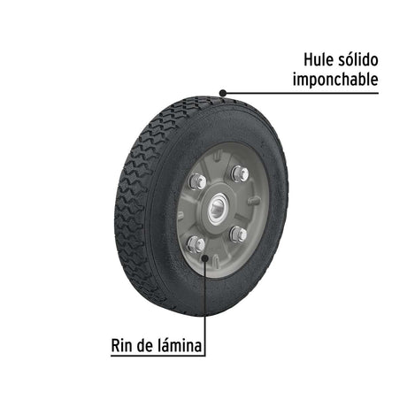 RUEDA DE HULE SOLIDO 8" PARA DIABLO DOBLE BALERO PRETUL