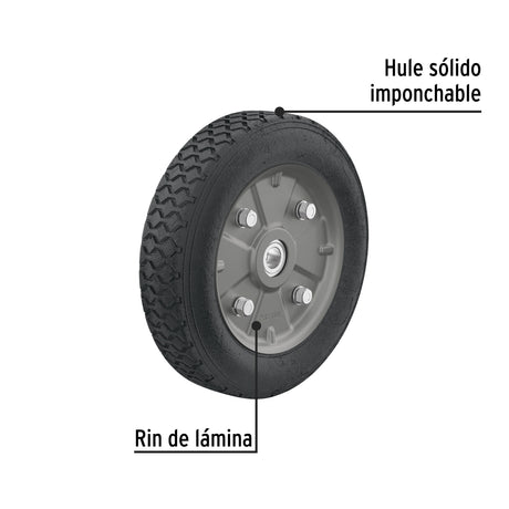 RUEDA DE HULE SOLIDO 9" PARA DIABLO DOBLE BALERO PRETUL