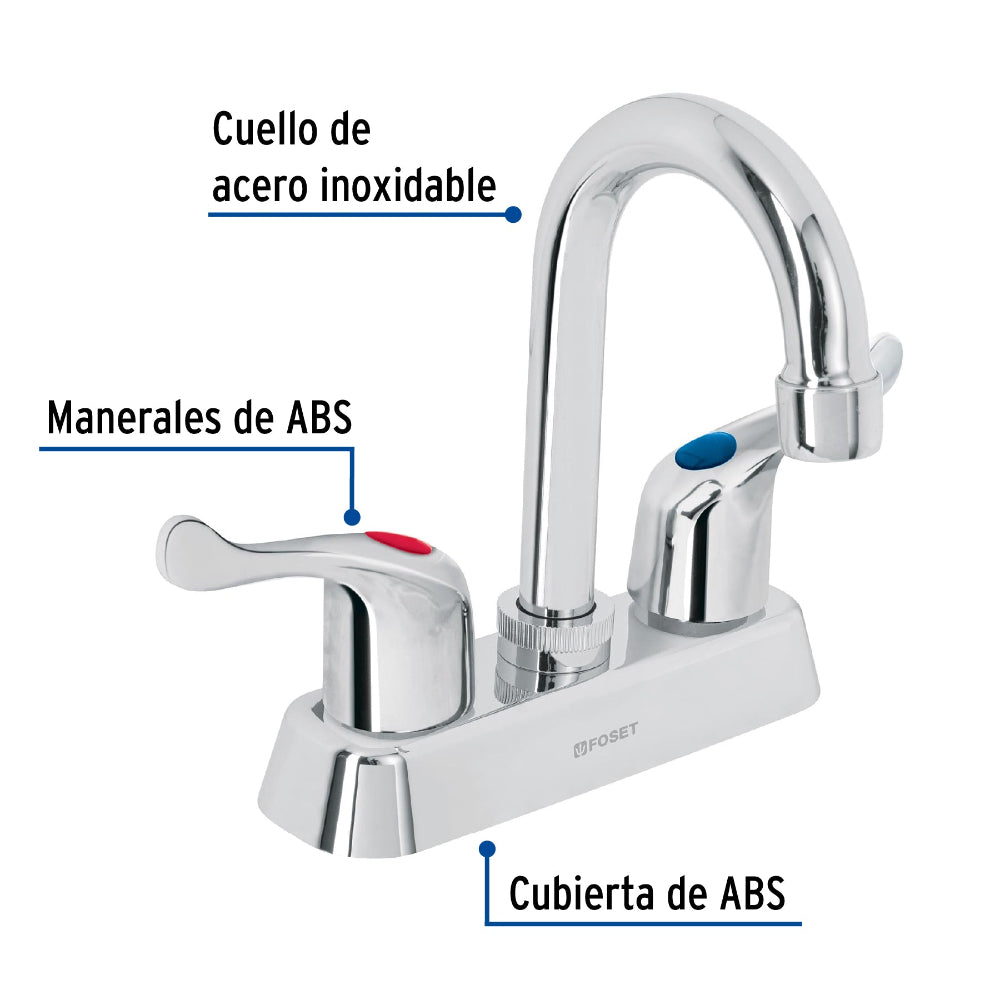 MEZCLADORA PLASTICA PARA LAVABO CUELLO TIPO BAR PALANCA TRUPER FOSET BASIC