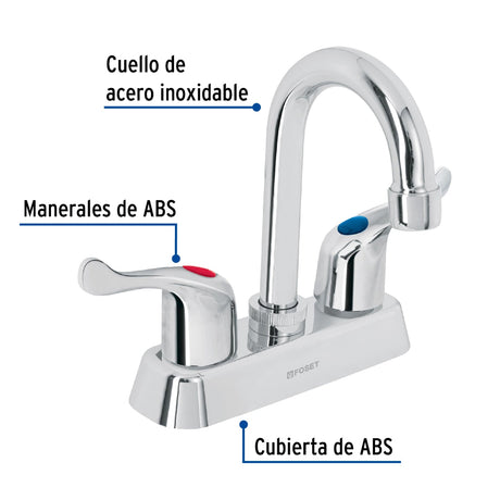 MEZCLADORA PLASTICA PARA LAVABO CUELLO TIPO BAR PALANCA TRUPER FOSET BASIC