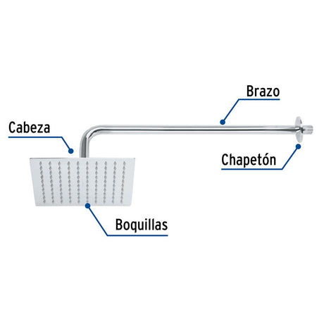 REGADERA ACERO INOXIDABLE 8" CON BRAZO CROMADO FOSET RIVIERA