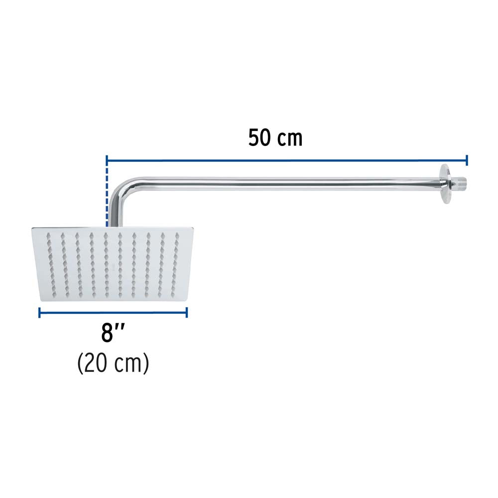 REGADERA ACERO INOXIDABLE 8" CON BRAZO CROMADO FOSET RIVIERA