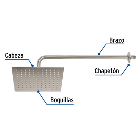 REGADERA ACERO INOXIDABLE 10" CON BRAZO SATINADO FOSET RIVIERA