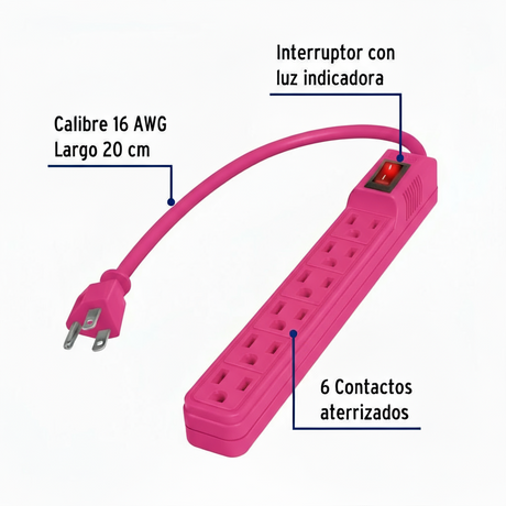 MULTICONTACTO 6 ENTRADAS ROSA MUL-6EG 46021 TRUPER