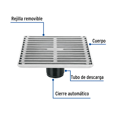 RESUMIDERO CUADRADO DE ACERO INOX  6" X 6" FOSET AQUA