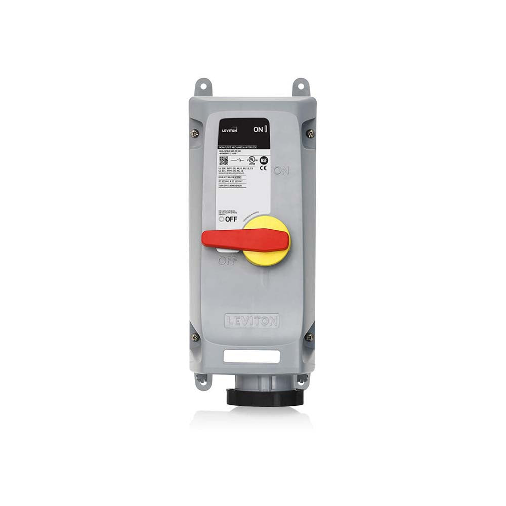 INTERLOCK MECANICO PIN SLEEVE 60A 600V 3P4H 5H IP66/67/68 E IP69K SERIE LEV NEGRO LEVITON