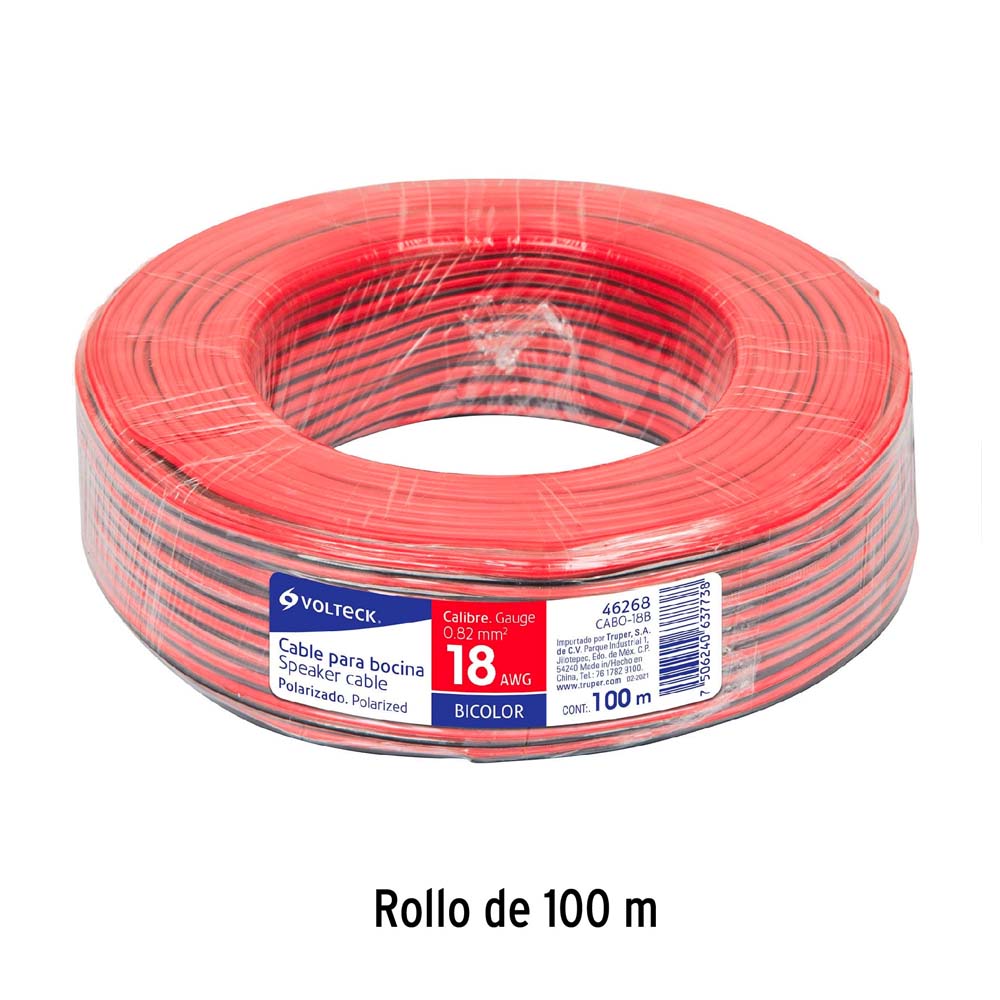 CABLE DUPLEX POLARIZADO BICOLOR CAL. 18AWG CABO-18B 46268 TRUPER ROLLO 100MTS. *** OFRECER CDP001 ***