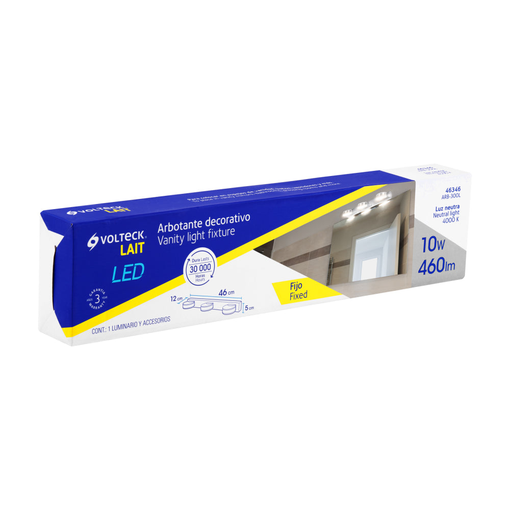 ARBOTANTE LED DECORATIVO BAÑO 10W/120-220V. 3 SPOTS 4000K LUZ BLANCA ARB-300L 46346 TRUPER
