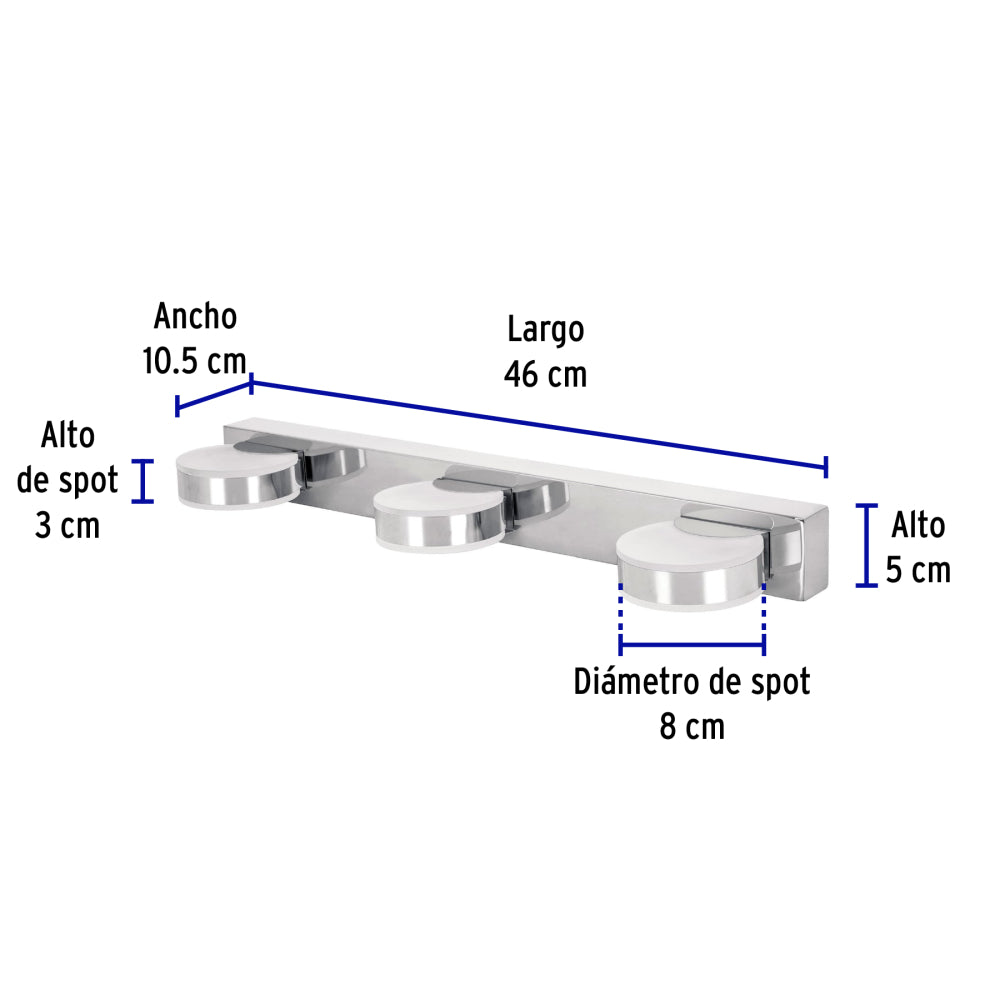 ARBOTANTE LED DECORATIVO BAÑO 10W/120-220V. 3 SPOTS 4000K LUZ BLANCA ARB-300L 46346 TRUPER
