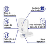 TIMBRE INALAMBRICO CON RECEPTOR 15A/127V. PARA ENCHUFAR 1 TONO 1 CONTROL 100MTS. 62-78DB TIMI-100C 46631 TRUPER
