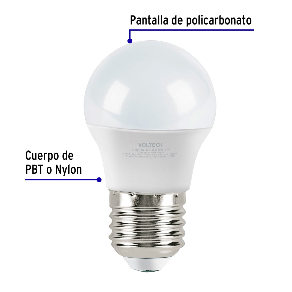 LAMPARA LED BULBO G45 3W/127V. LED-30GF 46854 TRUPER