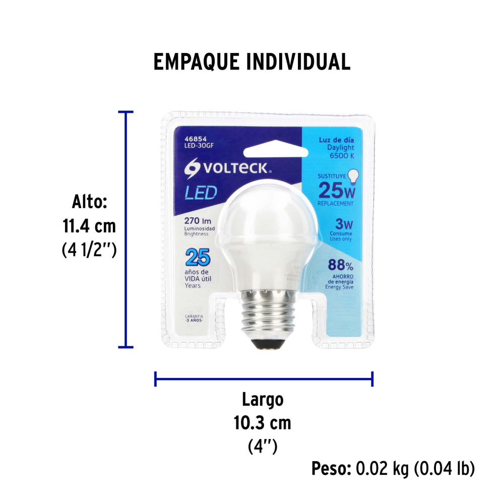 LAMPARA LED BULBO G45 3W/127V. LED-30GF 46854 TRUPER