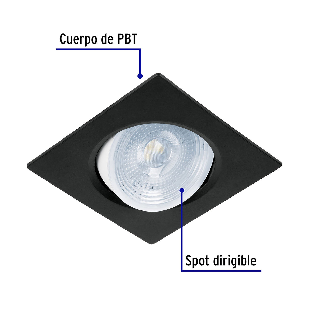 LUMINARIO CUADRADO EMPOTRABLE 5W/120-240V. LED SPOT DIRIGIBLE NEGRO EMP-107L 46948 TRUPER