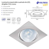 LUMINARIO CUADRADO EMPOTRABLE 5W/120-240V. LED SPOT DIRIGIBLE CROMO MATE EMP-108L 46949 TRUPER