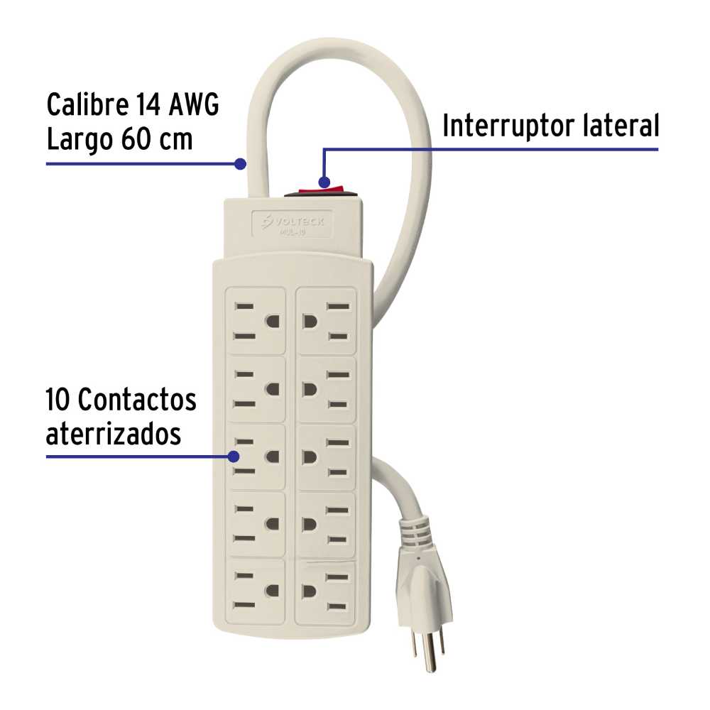 MULTICONTACTO USO RUDO 10 ENTRADAS 60CMS. MUL-10 47251 TRUPER
