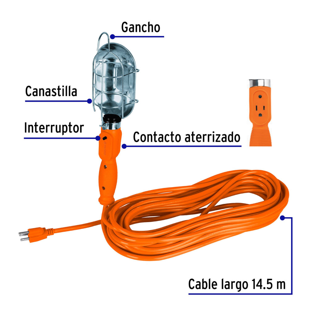 LAMPARA DE TALLER CON CANASTILLA METALICA 14.5 M TRUPER HERRAMIENTA