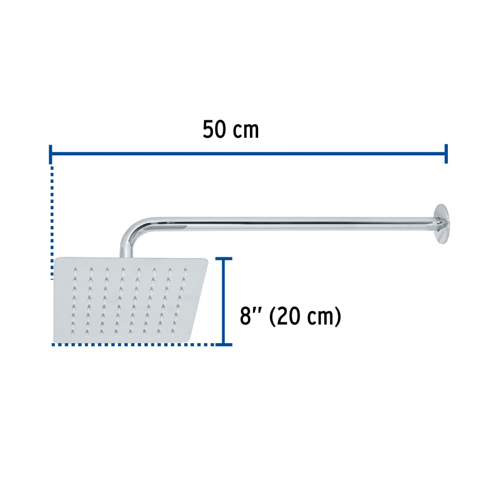 REGADERA CUADRADA 8" ACERO INOX CON BRAZO CROMO FOSET TUBIG