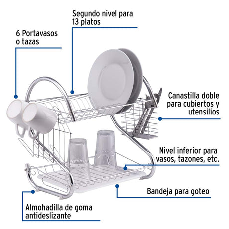 ESCURRIDOR DE ACERO CROMADO 2 NIVLES P/  TRASTES MCA TRUPPER
