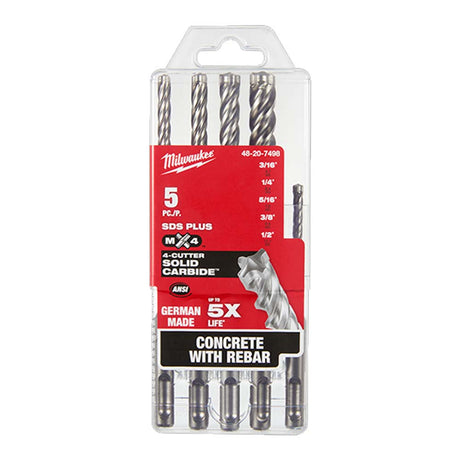 JUEGO DE  5 BROCAS PARA CONCRETO Y ACERO (SOLO VARILLA) C/PUNTA DE CARBURO: BROCA DE 3/16" X 4" BROCA DE 1/4" X 6" BROCA DE 5/16" X 6" BROCA DE 3/8 X6" BROCA DE 1/2" X 6" MILWAUKEE