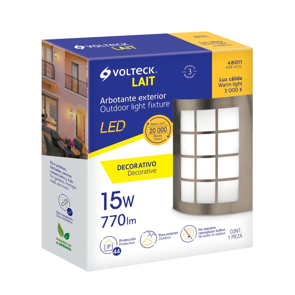 ARBOTANTE DECORATIVO LED 15W/127V. ENC. INST. 3000K. LUZ CALIDA ACERO INOX. ARB-003L 48011 TRUPER