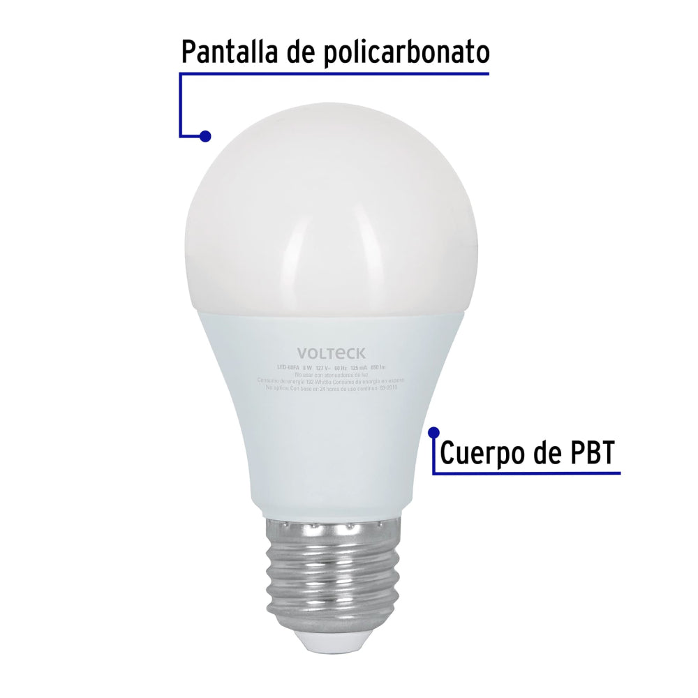 LAMPARA LED 8W/127V. TIPO BULBO 3 NIVELES DE ILUMINACION LUZ DE DIA 6500K LED-60FA 48052 TRUPER