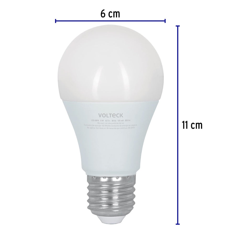 LAMPARA LED 8W/127V. TIPO BULBO 3 NIVELES DE ILUMINACION LUZ DE DIA 6500K LED-60FA 48052 TRUPER
