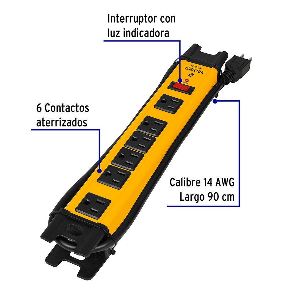 MULTICONTACTO DE BARRA INDUSTRIAL 6 ENTRADAS CON SUPRESOR DE PICOS MUL-612X 48186 TRUPER
