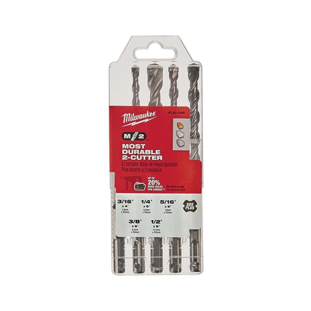 JUEGO DE BROCAS PARA PARA CONCRETO SDS PLUS M/2 INCLUYE 1 BROCA DE 3/16" X 4" 1 BROCA DE 1/4" X 6" 1 BROCA DE 5/16" X 6" 1 BROCA DE 3/8 X6" 1 BROCA DE 1/2" X 6" MILWAUKEE