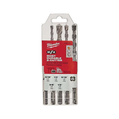 JUEGO DE BROCAS PARA PARA CONCRETO SDS PLUS M/2 INCLUYE 1 BROCA DE 3/16" X 4" 1 BROCA DE 1/4" X 6" 1 BROCA DE 5/16" X 6" 1 BROCA DE 3/8 X6" 1 BROCA DE 1/2" X 6" MILWAUKEE