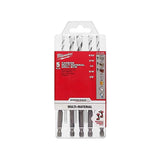 JUEGO DE BROCAS PARA MATERIALES MULTIPLES CONCRETO ACERO ALUMINIO AZULEJOS DE CERAMICA PANLES DE YESO MADERA Y PVC DE CARBURO SHOCKWAV **5 PIEZAS** MILWAUKEE