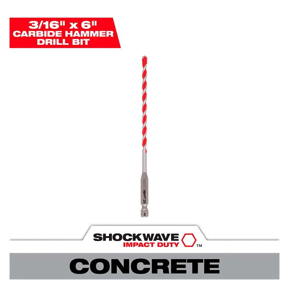 BROCA PARA CONCRETO CON PUNTA DE CARBURO 3/16"X 6" MILWAUKEE