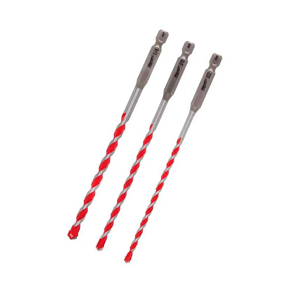 JUEGO DE BROCAS PARA CONCRETO CON PUNTA DE CARBURO **3 PIEZAS** INCLUYE BROCA 1/4" BROCA 3/16" BROCA 5/32" MILWAUKEE