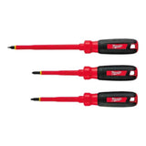 KIT DE DESTORNILLADORES AISLADOS 1000V **3 PIEZAS** INCLUYE (1) #1 ECX 4" (1) PILLIPS #2 X 4" (1) RANURADO 1/4" X 6" MILWAUKEE