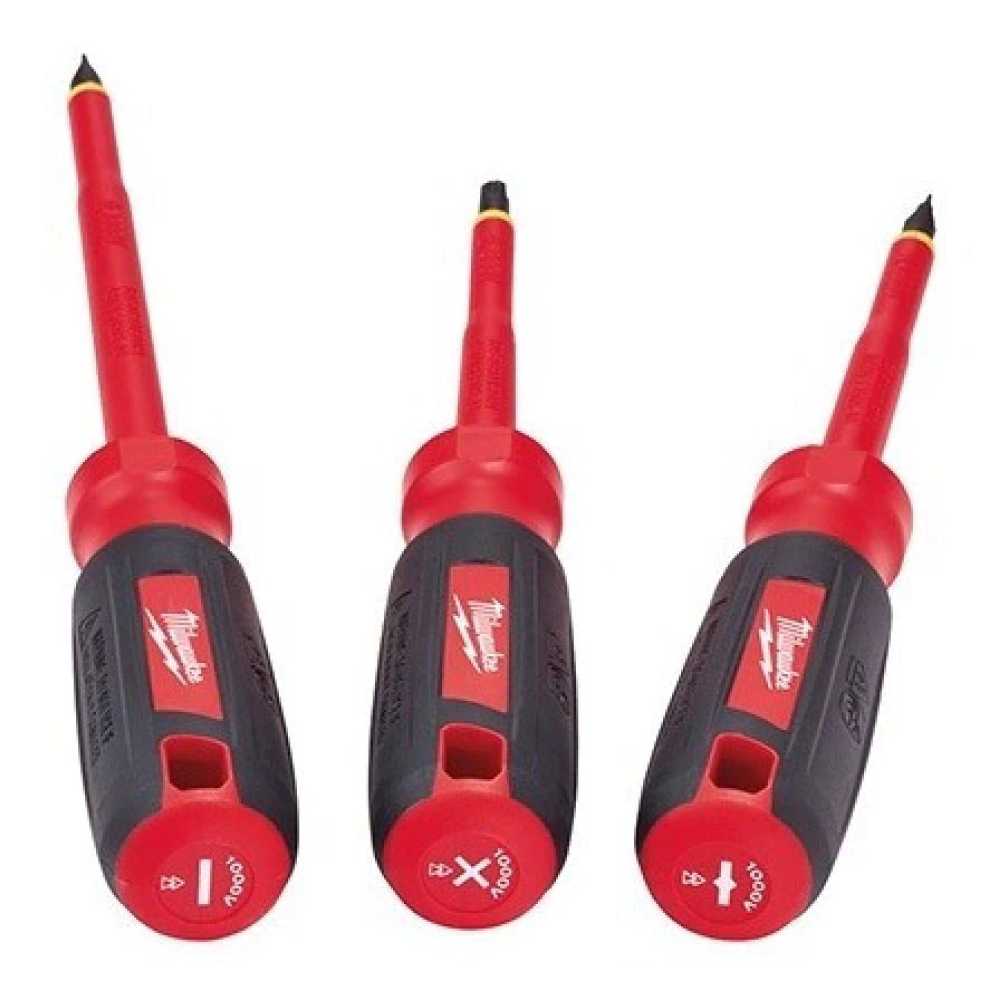 KIT DE DESTORNILLADORES AISLADOS 1000V **3 PIEZAS** INCLUYE (1) #1 ECX 4" (1) PILLIPS #2 X 4" (1) RANURADO 1/4" X 6" MILWAUKEE