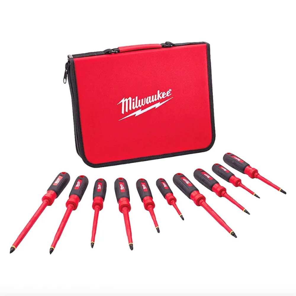 KIT DE DESTORNILLADORES AISLADOS 1000V CON ESTUCHE DE GOMA EVA **10 PIEZAS** MILWAUKEE