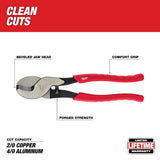 PINZA PARA CORTE DE CABLE CAPACIDAD MAXIMA DE CORTE CABLE DE COBRE 2/0 / ALUMINIO 4/0 MILWAUKEE