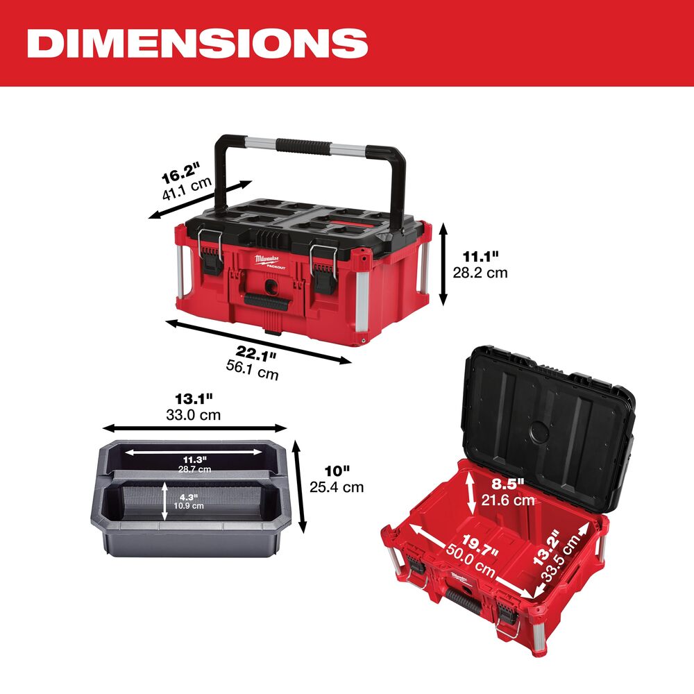 CAJA DE ALMACENAMIENTO PARA HERRAMIENTA PACKOUT GRANDE CON BANDEJA ORGANIZADORA 28.2 X 41.1 X 56.1 CM MILWAUKEE