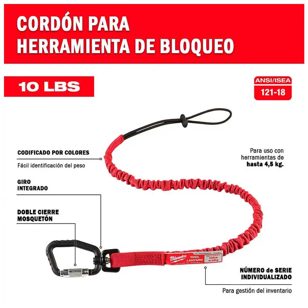 CINTA DE SEGURIDAD PARA HERRAMIENTA 10LBS/ 4.5 KG MILWAUKEE *** HAE ***