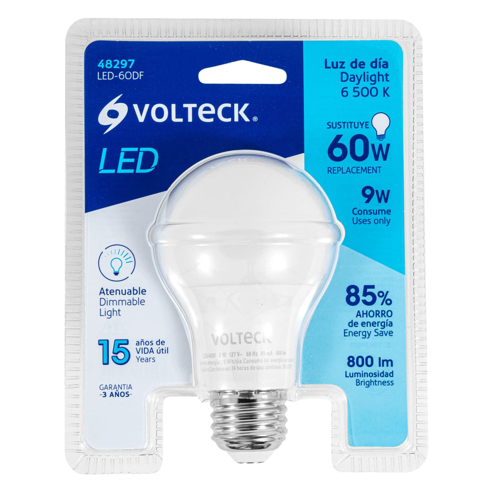 LAMPARA LED ATENUABLE 9W/127V. TIPO BULBO 6500K LUZ CALIDA LED-60DF 48297 TRUPER