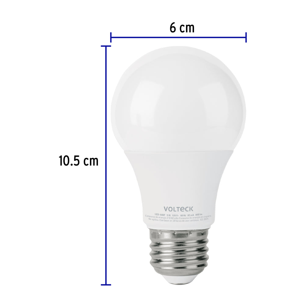 LAMPARA LED ATENUABLE 9W/127V. TIPO BULBO 6500K LUZ CALIDA LED-60DF 48297 TRUPER