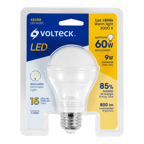 LAMPARA LED ATENUABLE 9W/127V. TIPO BULBO 3000K LUZ CALIDA LED-60DC 48298 TRUPER