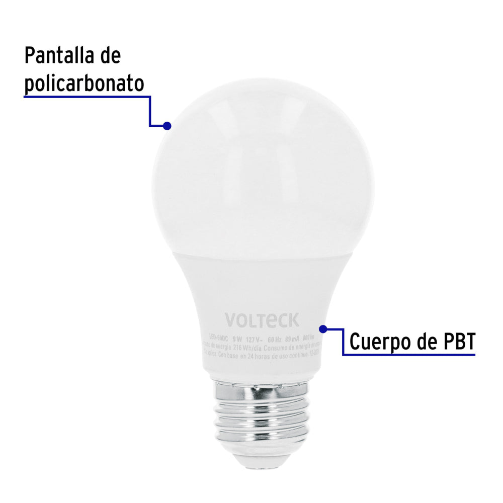 LAMPARA LED ATENUABLE 9W/127V. TIPO BULBO 3000K LUZ CALIDA LED-60DC 48298 TRUPER